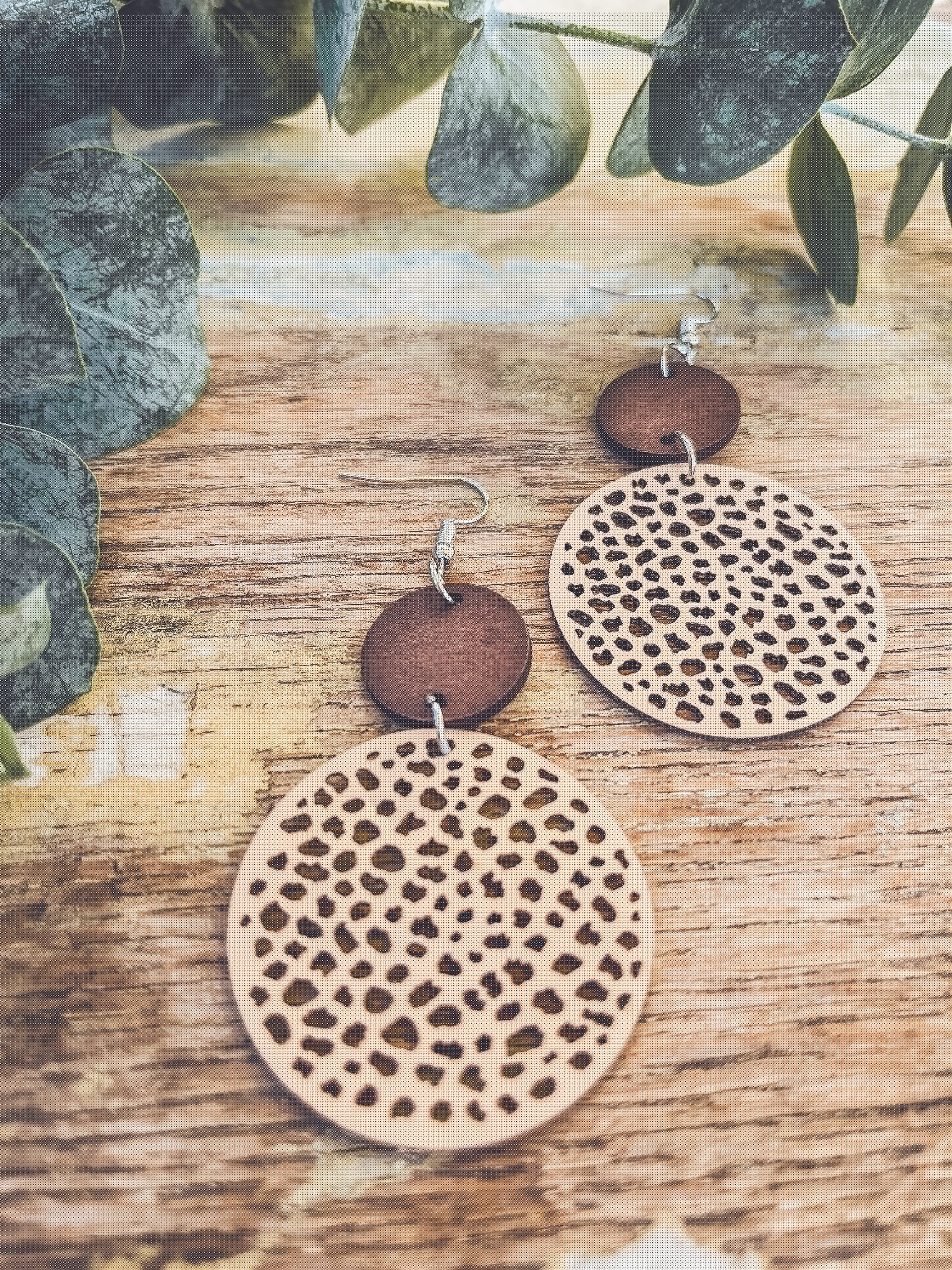 Beautiful Cream Leather and Wood Earrings