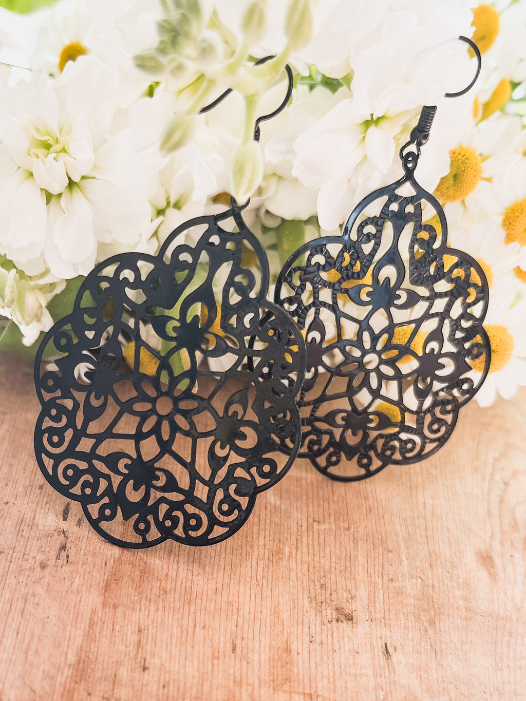 Beautiful Black Ornate Drop Earrings