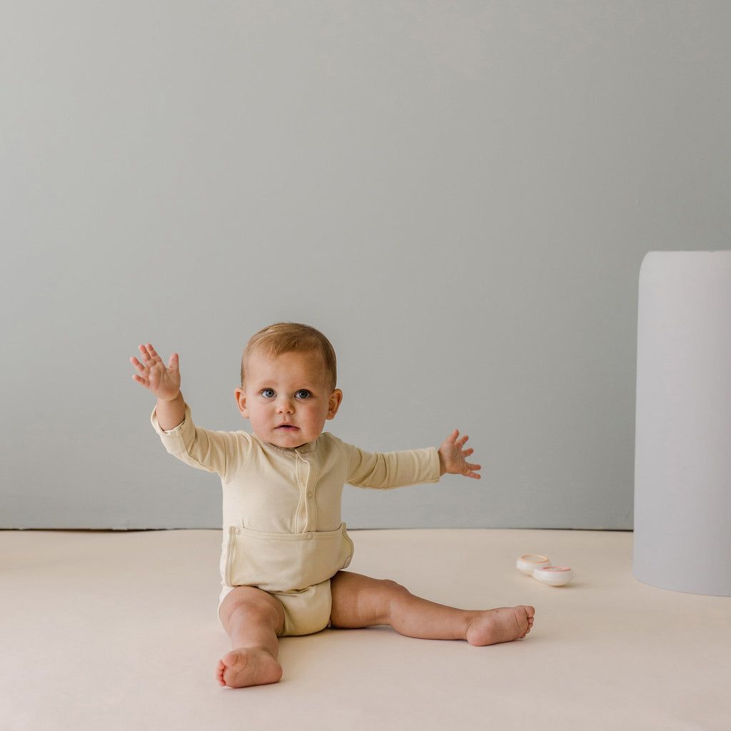 Cotton Front flap Onesie | Buttercream