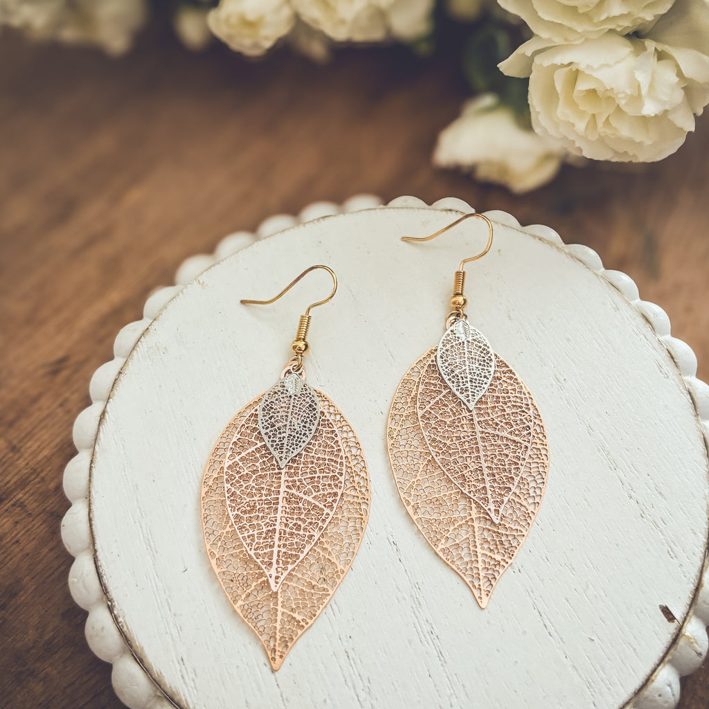 Beautiful Three Tone Leaf Earrings