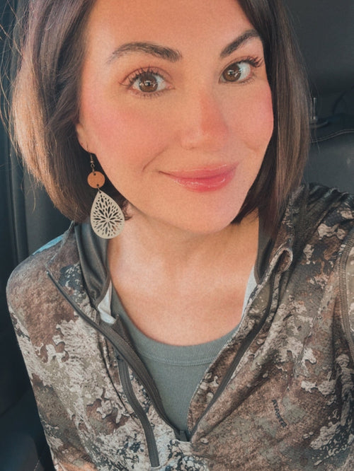 Beautiful Cream Leather and Wood Earrings