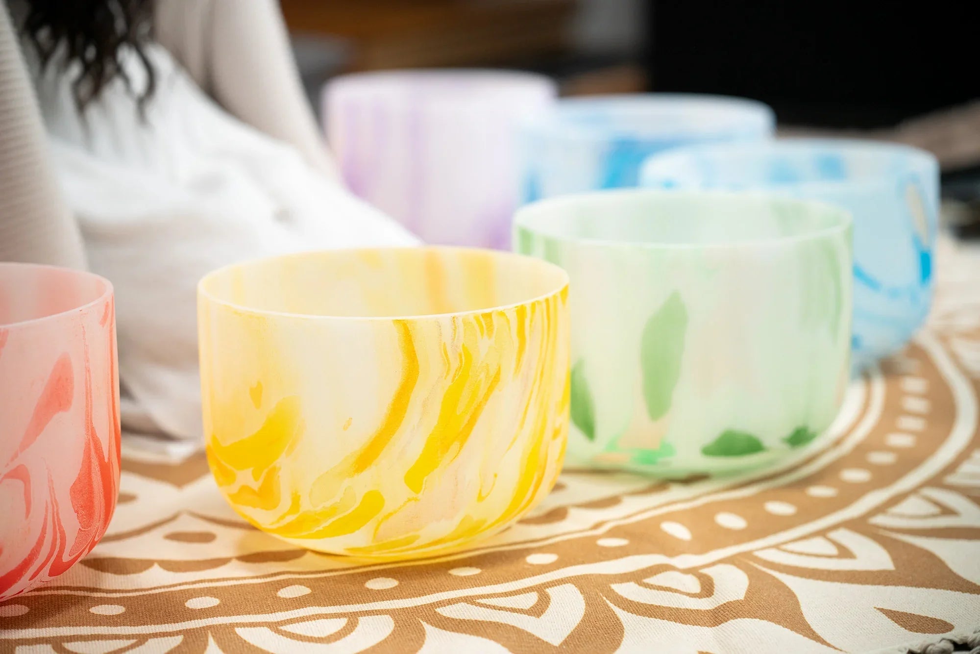 Crystal Singing Bowl Chakra Set, Marble 7-Piece