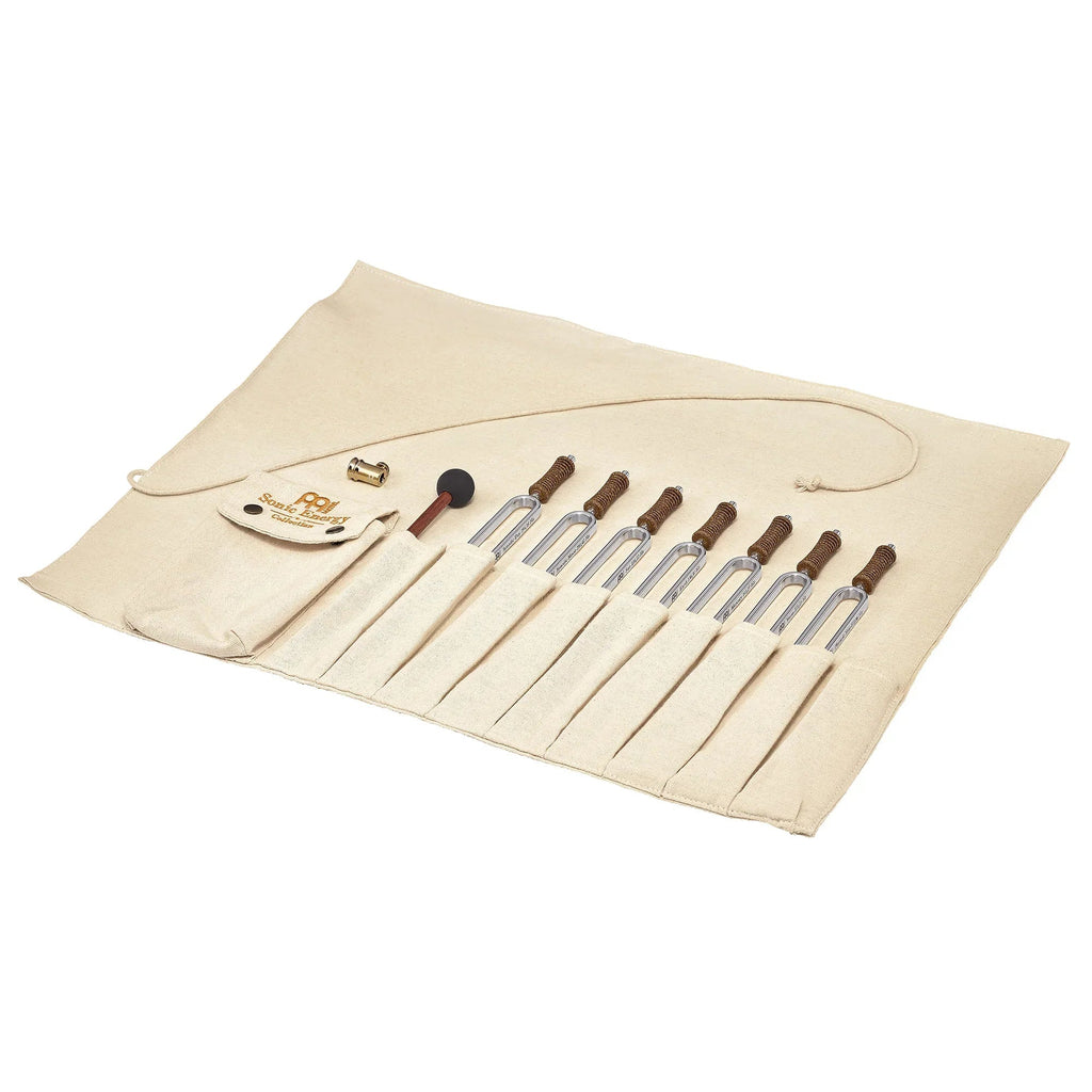 Planetary Tuned Tuning Fork Chakra Set, Incl. Rollup Bag & Tuning Fork Vibration Foot